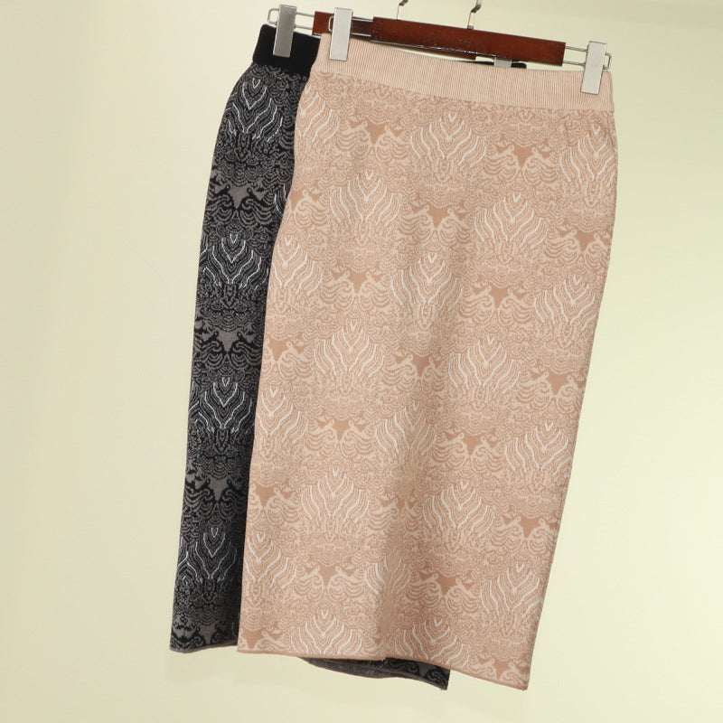 Vintage Knitting Skirt Hip-wrapped Straight Skirt Wool Knitting