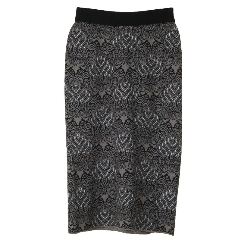 Vintage Knitting Skirt Hip-wrapped Straight Skirt Wool Knitting