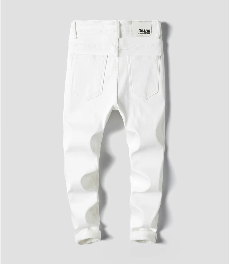 2022 Men Stretch Jeans Fashion white Denim Trousers For Male Winter fleece Retro Pants Casual Men's Jeans size 27-36