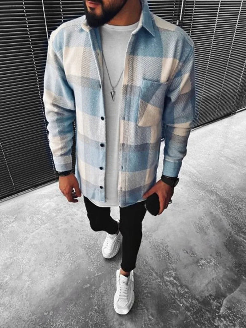 2021 Spring Autumn Single Pocket Long Sleeve Shirt Men Chemise Homme Plaid Shirts Male Cotton Casual Men's Clothing Streetwear