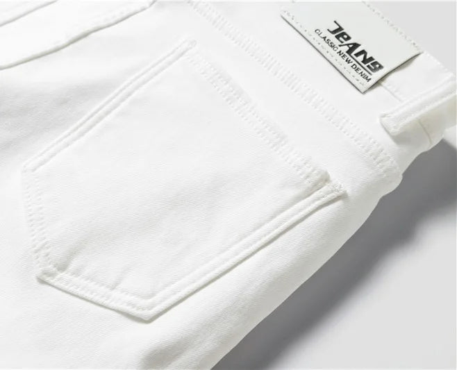 2022 Men Stretch Jeans Fashion white Denim Trousers For Male Winter fleece Retro Pants Casual Men's Jeans size 27-36