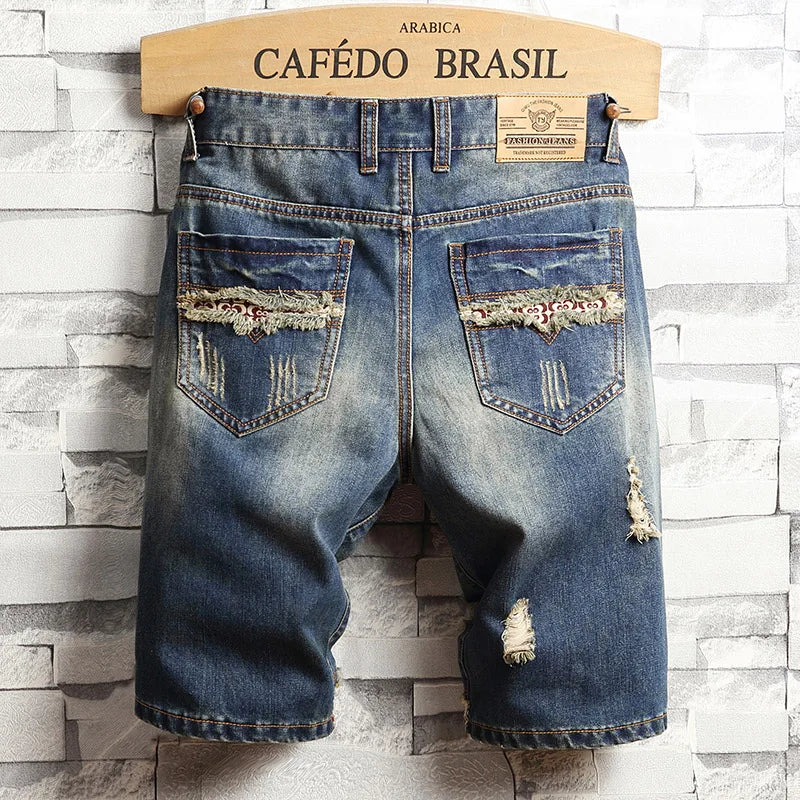 2023 New Spring Summer Men's Denim Shorts Men's Clothing Beach Ripped Jeans Denim Cotton Short Casual Business Social Men Shorts