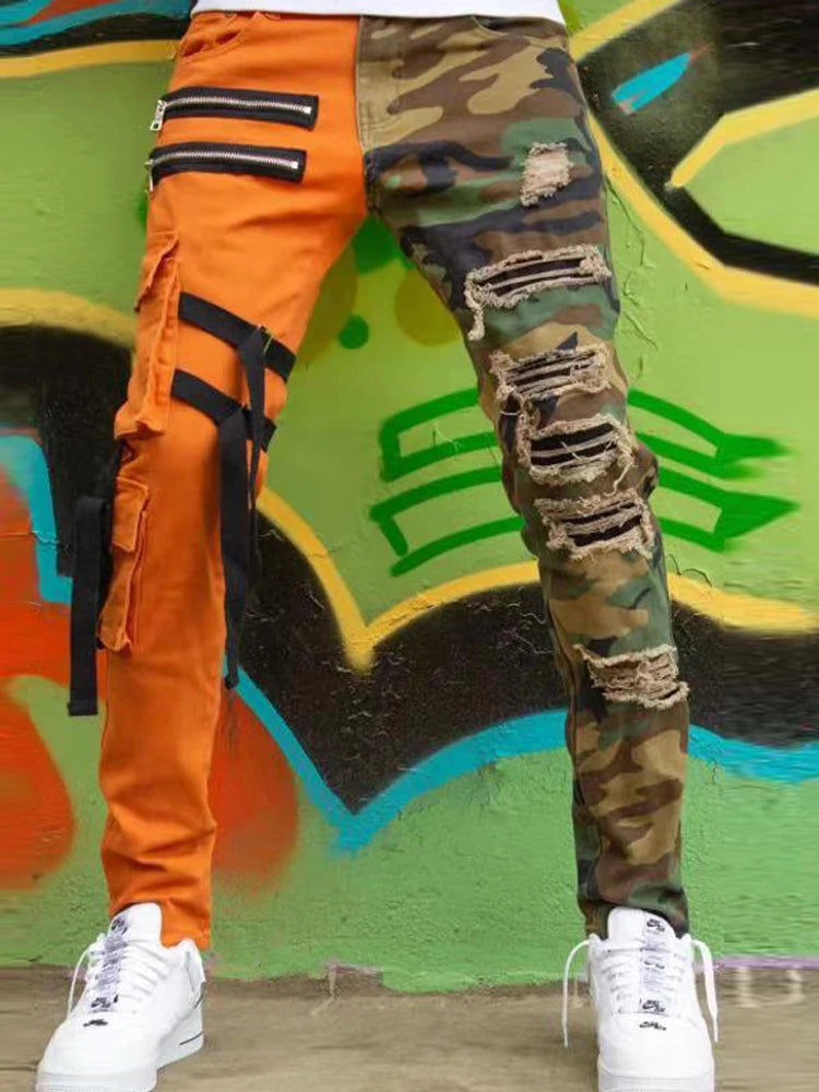 2021 Men's Jeans High Street Straight Loose Overalls Oversized Stitching Denim Trousers New Fashion Hip-hop Men's Casual Pants