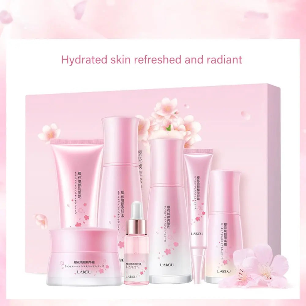 LAIKOU Cherry blossoms 7PCS Face Skin Care Product Set Repairing Anti-aging Anti-wrinkle Moisturizing Whitening Face Tonic Cream