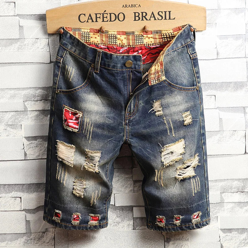 2023 New Spring Summer Men's Denim Shorts Men's Clothing Beach Ripped Jeans Denim Cotton Short Casual Business Social Men Shorts