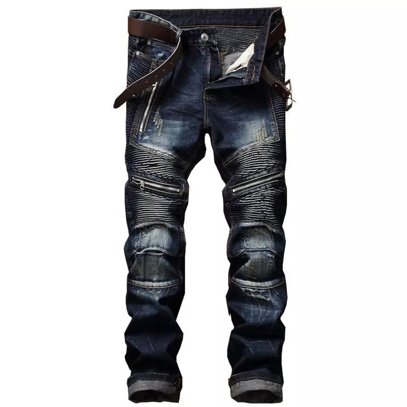 2022 New Men's Jeans European American Slim Zipper Leisure Cotton Straight-tube Men's Washed Trousers Hot Sale