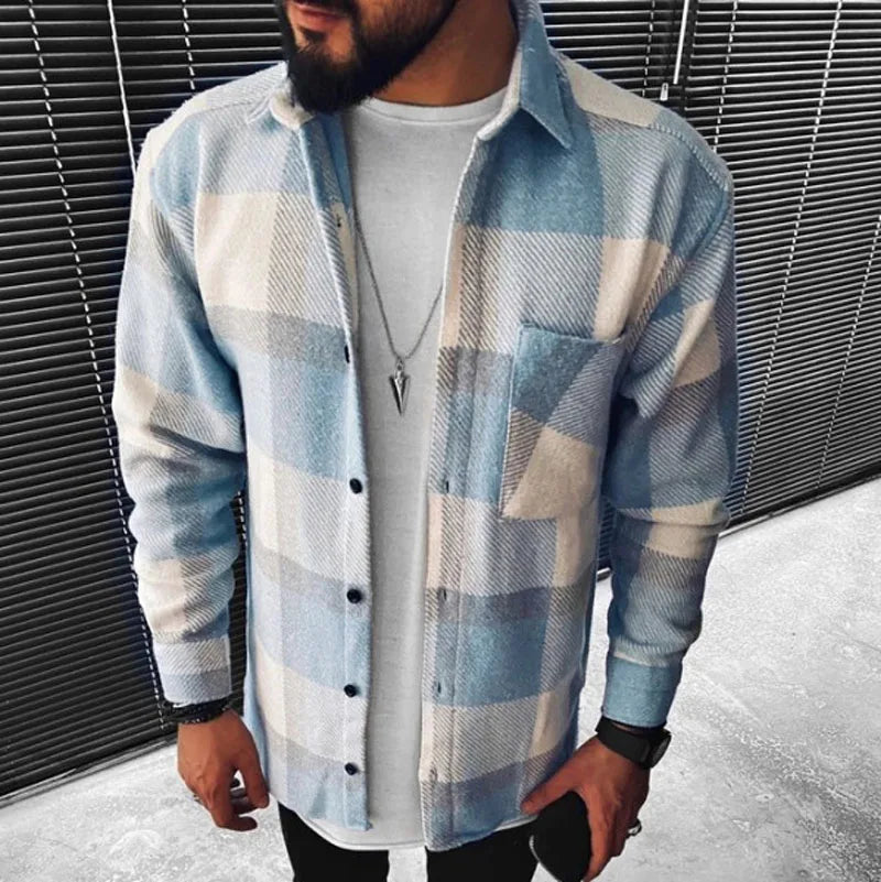 2021 Spring Autumn Single Pocket Long Sleeve Shirt Men Chemise Homme Plaid Shirts Male Cotton Casual Men's Clothing Streetwear