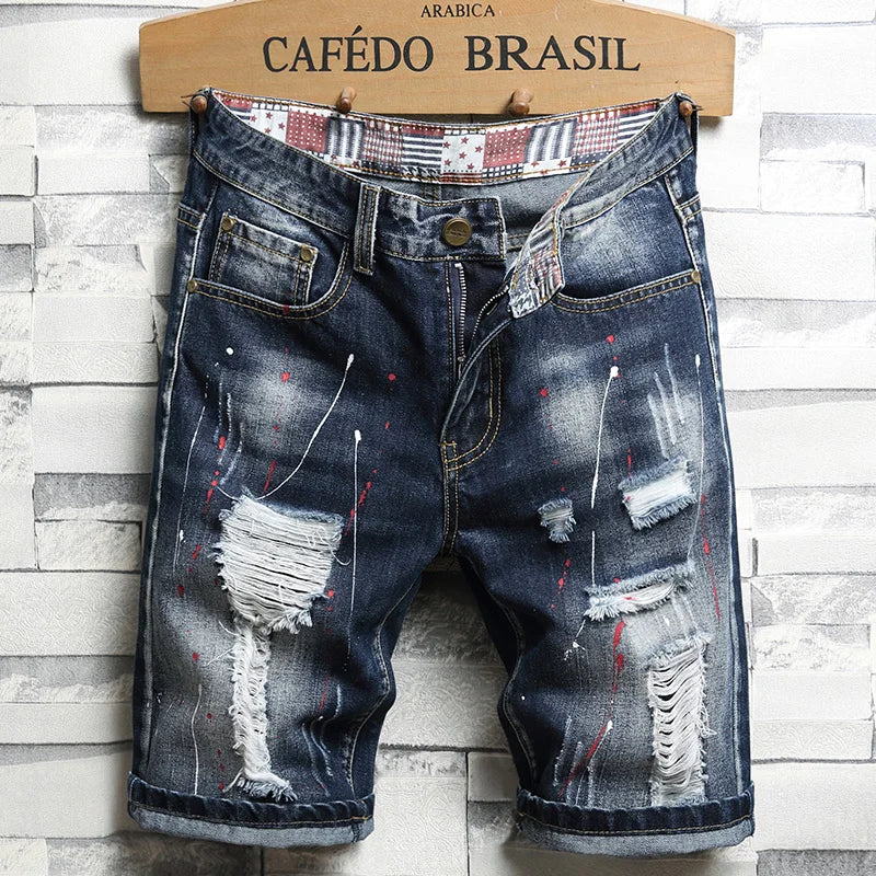 2023 New Spring Summer Men's Denim Shorts Men's Clothing Beach Ripped Jeans Denim Cotton Short Casual Business Social Men Shorts