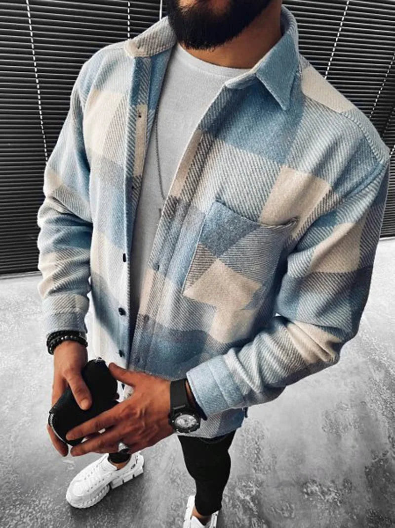 2021 Spring Autumn Single Pocket Long Sleeve Shirt Men Chemise Homme Plaid Shirts Male Cotton Casual Men's Clothing Streetwear
