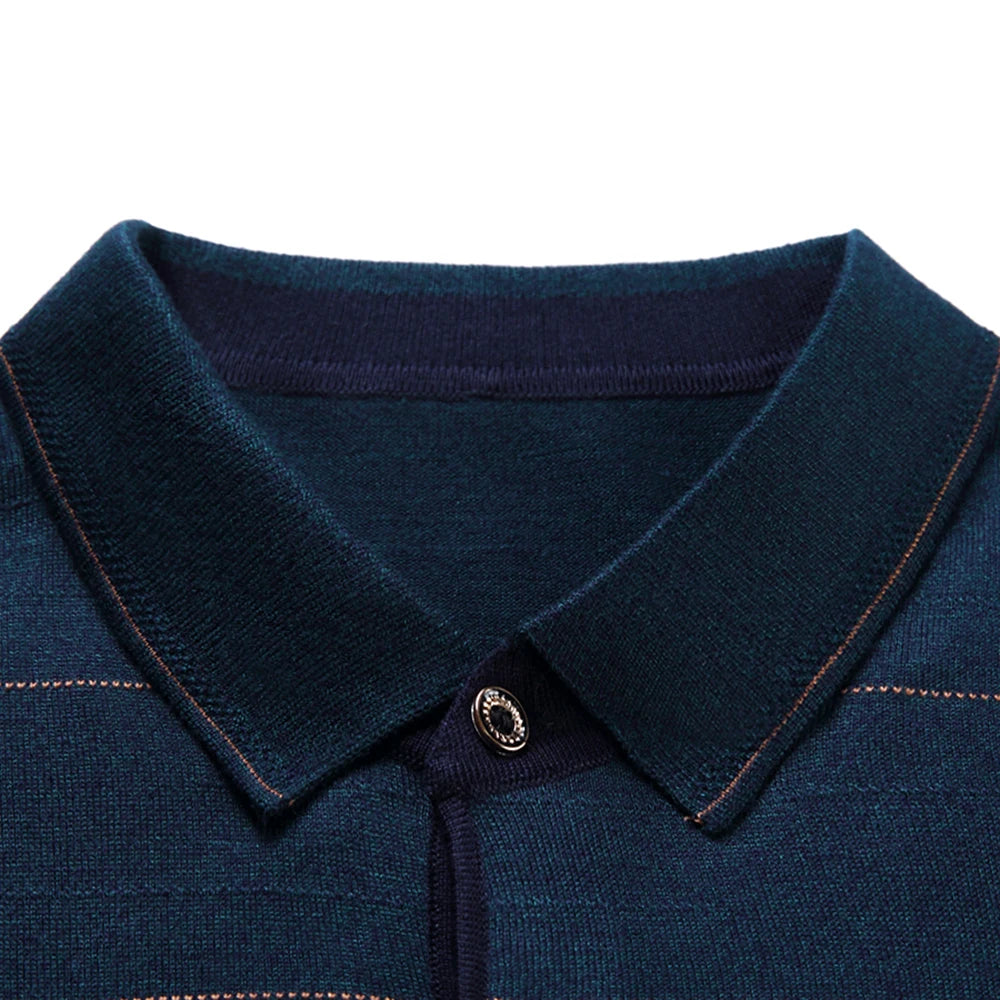 2022 Pocket Long Sleeve Polo Tee Shirt Men Casual Striped Men's Clothing Polos Shirts Mens Fashion Slim Fit Poloshirt Tops 4600