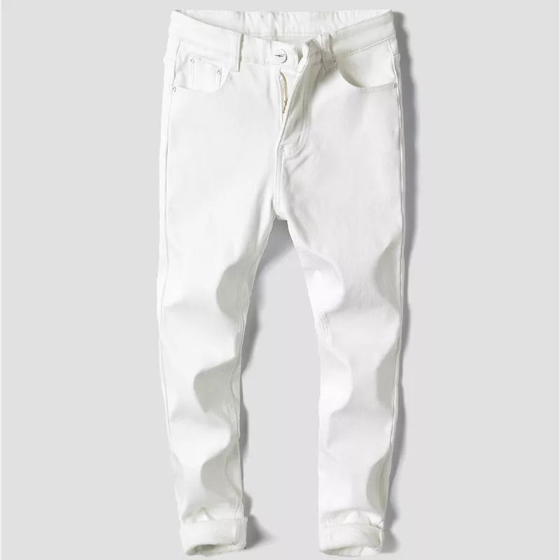 2022 Men Stretch Jeans Fashion white Denim Trousers For Male Winter fleece Retro Pants Casual Men's Jeans size 27-36