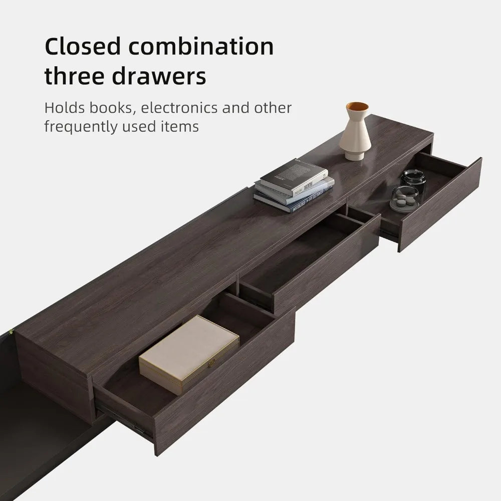 Tv Stand Entertainment Center Table Furniture, 3-Drawer Retracted Extendable TV Stand in Stretch 79"- 130"