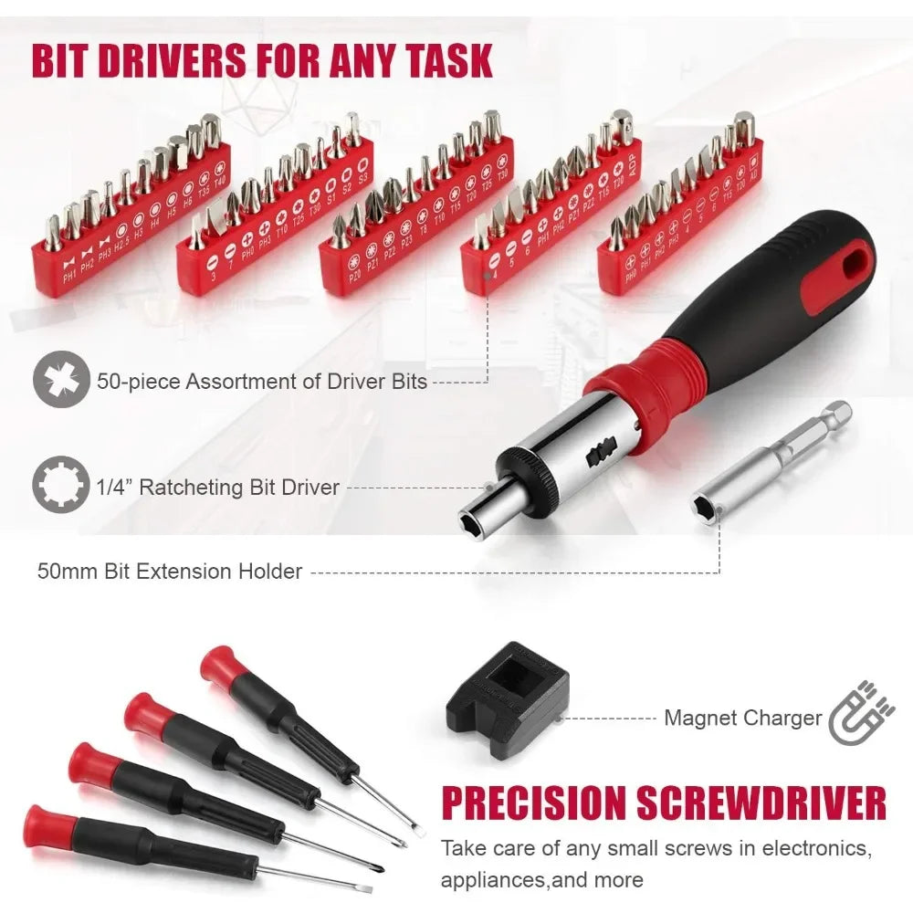 218-Piece Household Tool Kit Automotive Mechanical Tools for Mechanic Auto Repair Tool Set Relife Plier Black + Red