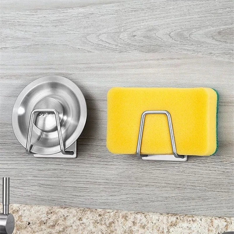 Kitchen Stainless Steel Sink Sponges Holder Kitchen Wall Hooks Self Adhesive Drain Drying Rack Storage Organizer Accessories