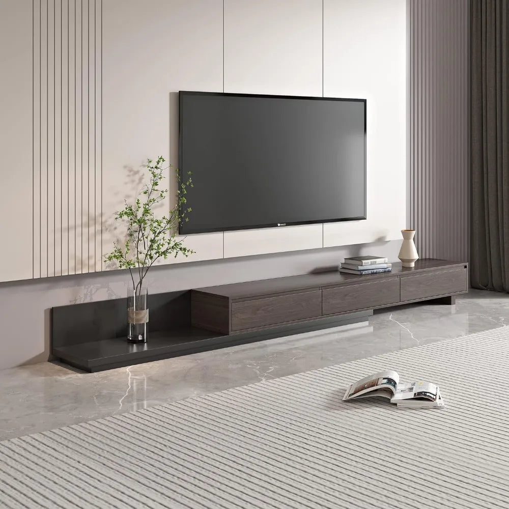Tv Stand Entertainment Center Table Furniture, 3-Drawer Retracted Extendable TV Stand in Stretch 79"- 130"