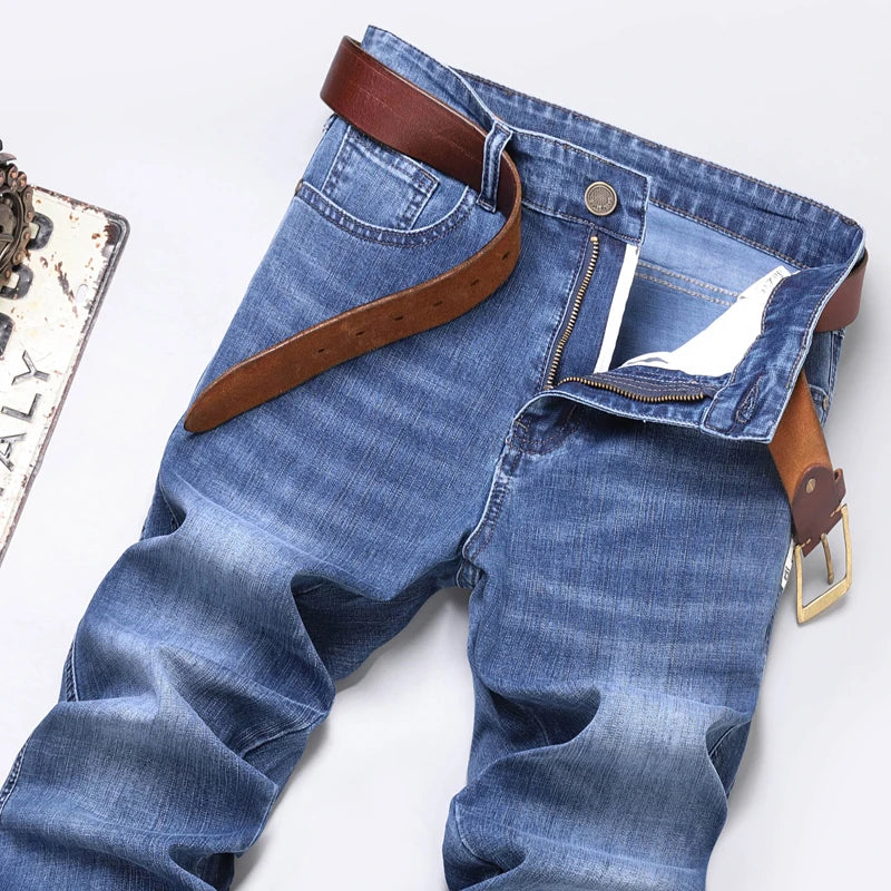 2023 Thin SULEE Brand Logo Slim Fit Spring Summer Men's Jeans Casual Elastic Denim Pants Male Trousers Colors Luxury Clothing