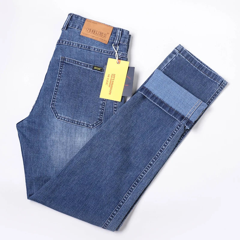 2023 Thin SULEE Brand Logo Slim Fit Spring Summer Men's Jeans Casual Elastic Denim Pants Male Trousers Colors Luxury Clothing