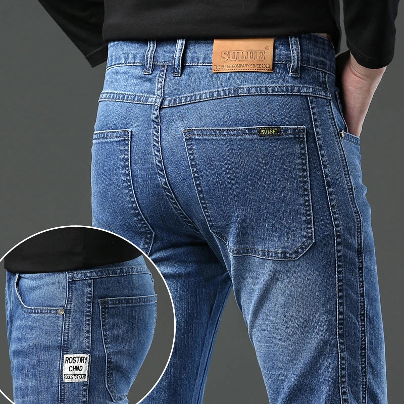 2023 Thin SULEE Brand Logo Slim Fit Spring Summer Men's Jeans Casual Elastic Denim Pants Male Trousers Colors Luxury Clothing