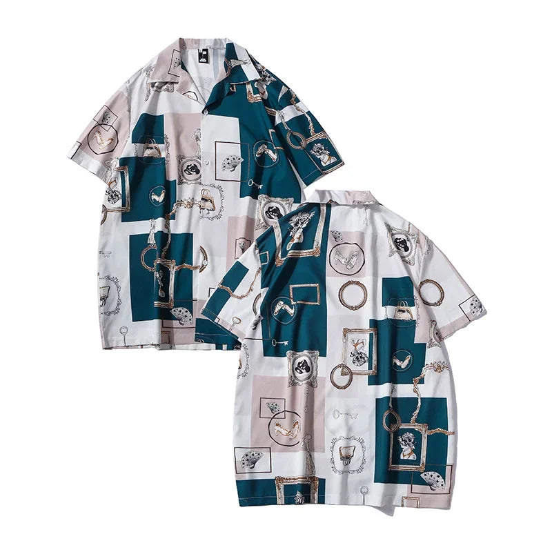 Hot Sale 2022 Hawaiian Flower Shirt Men's Retro Casual Loose Beach Vacation Couple Short-sleeved Shirt Tide Mens Clothing