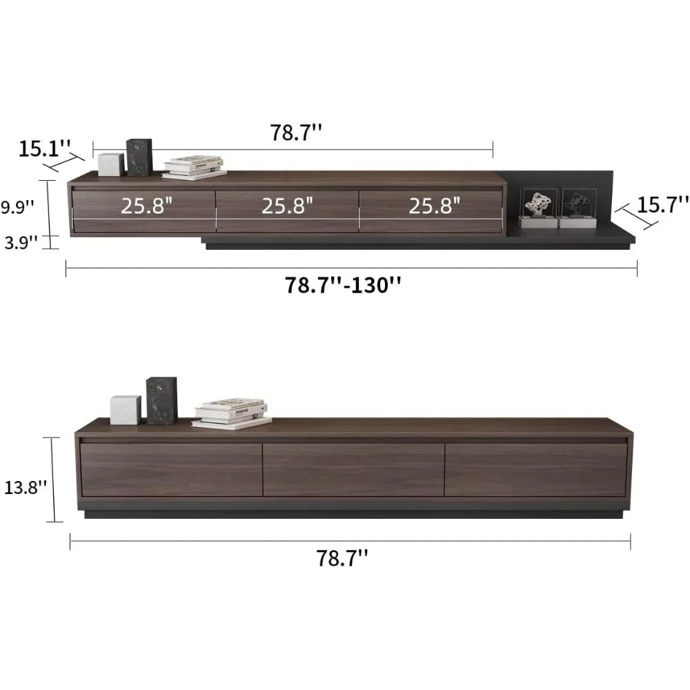 Tv Stand Entertainment Center Table Furniture, 3-Drawer Retracted Extendable TV Stand in Stretch 79"- 130"