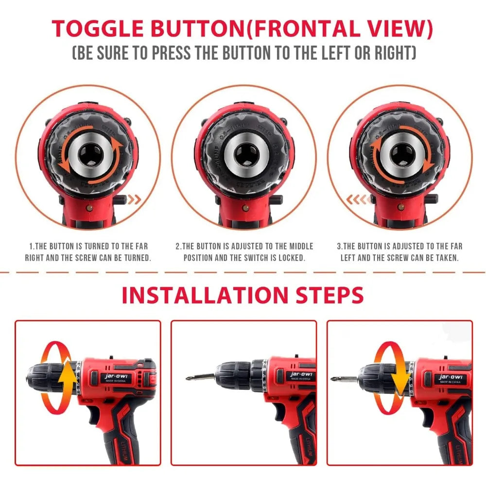 jar-owl Powerful Brushless Motor 21V Cordless Drill Set, 319 in-lb Torque, 0-1350RMP Variable Speed, 10MM 3/8''
