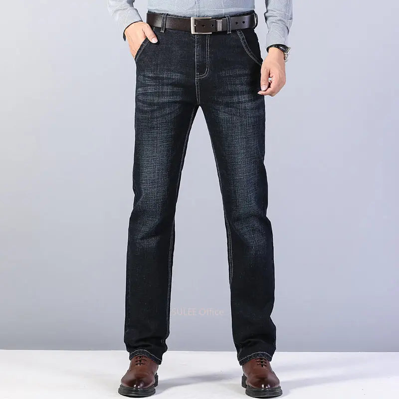 2023 Man Stretch Straight Fit Jeans Man Soft Black Men's Jeans Pants Masculino Denim Overalls Trousers