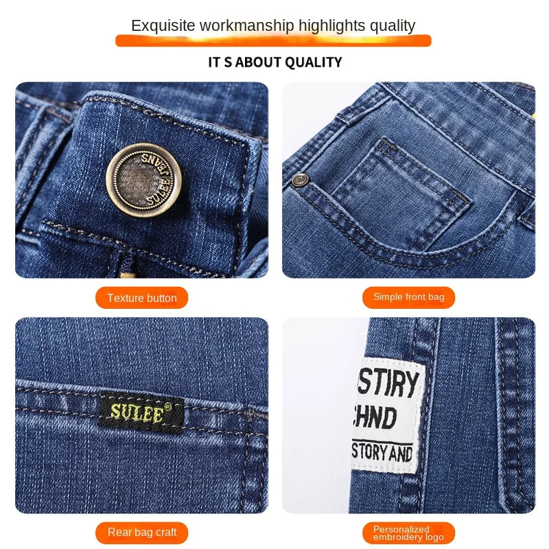 2023 Thin SULEE Brand Logo Slim Fit Spring Summer Men's Jeans Casual Elastic Denim Pants Male Trousers Colors Luxury Clothing