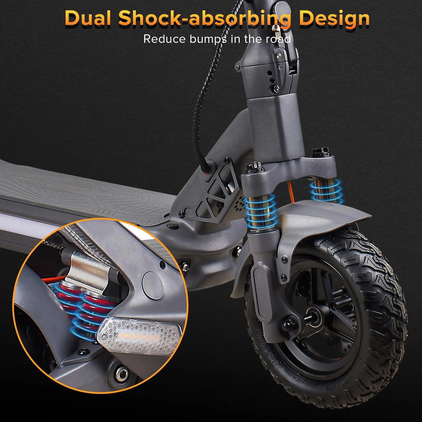 80KM Rang Adult Electric Scooter 10.5" Off Road Tires, Foldable Commuting E-Scooter with Dual Brakes & Suspension