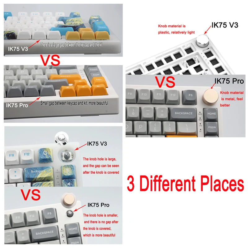 3 Mode FEKER IK75 V3 kit IK75 Pro 75% Mechanical Keyboard DIY Kit Hot Swap Wireless RGB Dial Knob Keyboard QMK+VIA Silicone pad