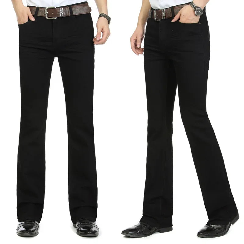 2023 New Men's Business Casual Pants Male Mid Waist Elastic Slim Boot Cut Semi-Flared Four Seasons Bell Bottom Jeans 26-38