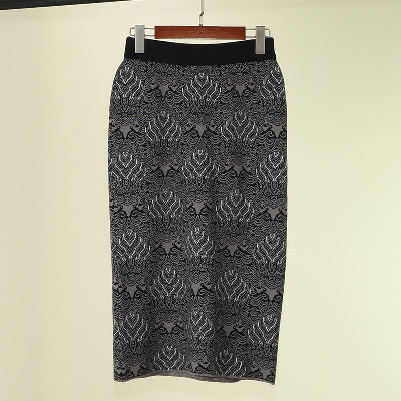 Vintage Knitting Skirt Hip-wrapped Straight Skirt Wool Knitting