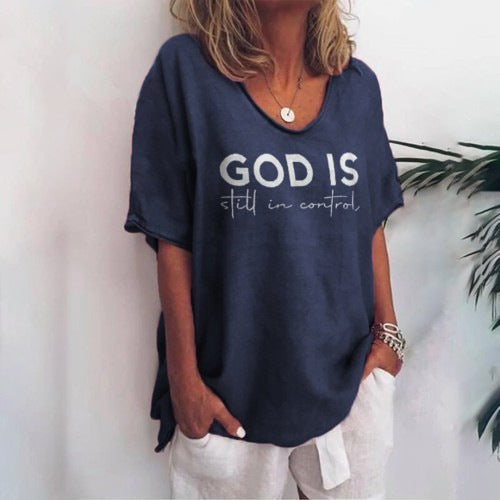 Women's Face Print Short Sleeve V-neck