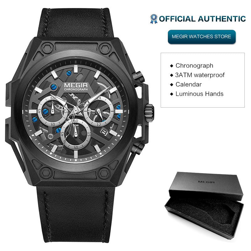 MEGIR Blue Watch Men Stainless Steel Dress Wrist Watch Man Waterproof Chronograph Quartz Watches Relogio Masculino часы мужские
