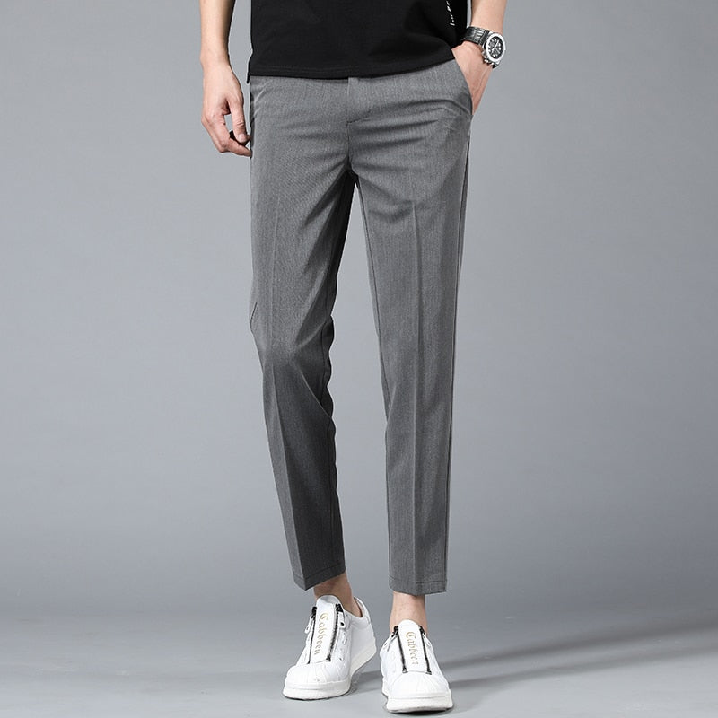 Spring Summer Business Suit Pants Men Thin Formal Slim Fit Classic Office Ankle Length Straight Casual Trousers Brand clothing