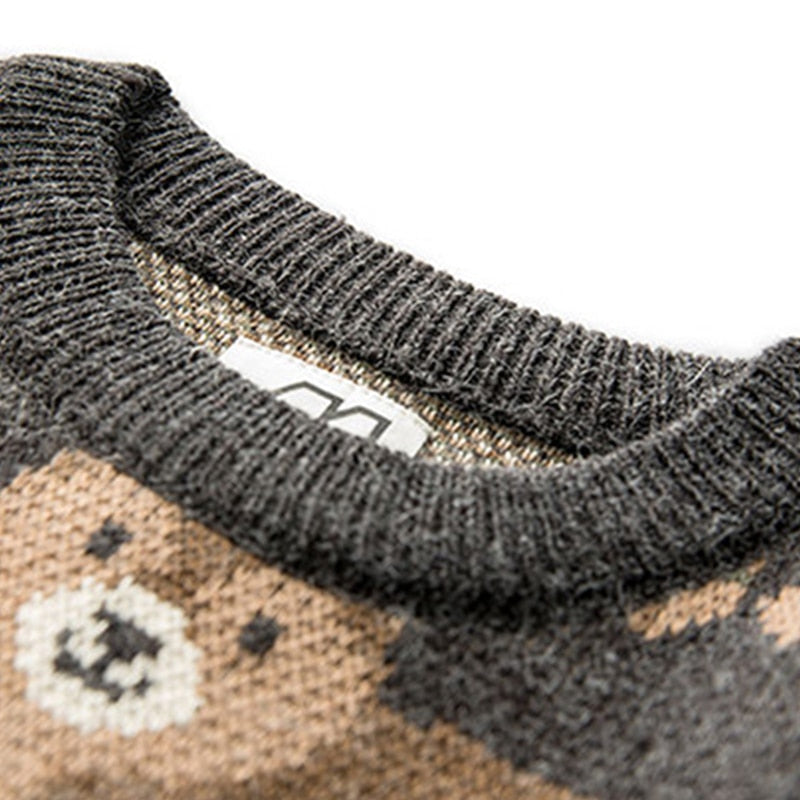 Winter Vintage Sweater Men New Japanese Cute Bear Couples Knitted Sweater Pullover Hip Hop Harajuku Streetwear Men Clothing Tops