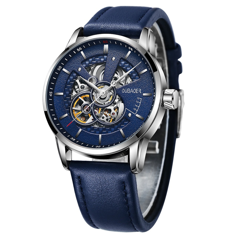 OUBAOER Mens Watches 2021 Mechanical Automatic Top Brand Luxury Tourbillon Self Winding Leather Sport Wristwatch