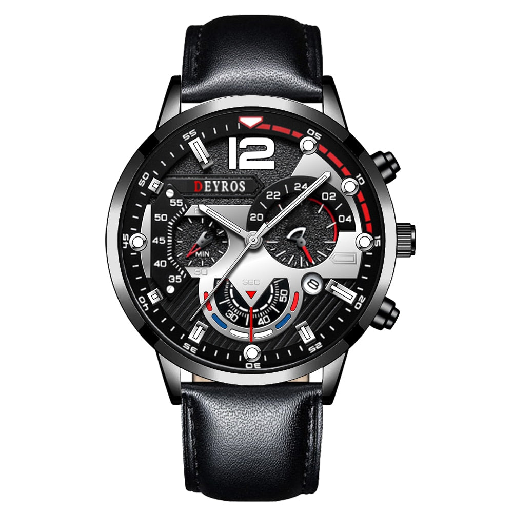 Fashion Mens Sports Watches Luxury Leather Bracelet Quartz Calendar Watch For Men Business Casual Luminous Clock reloj hombre