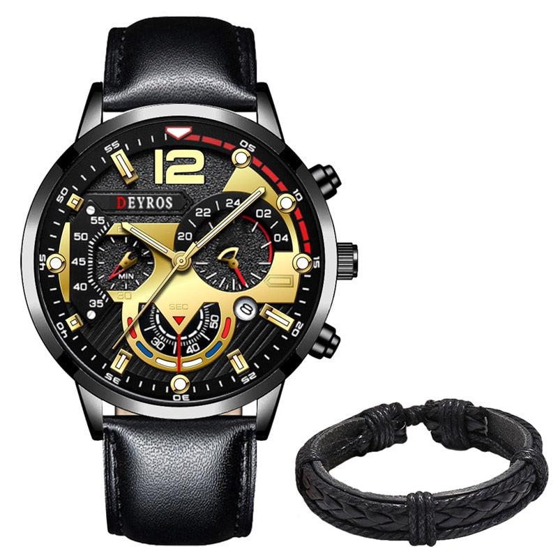 Fashion Mens Sports Watches Luxury Leather Bracelet Quartz Calendar Watch For Men Business Casual Luminous Clock reloj hombre