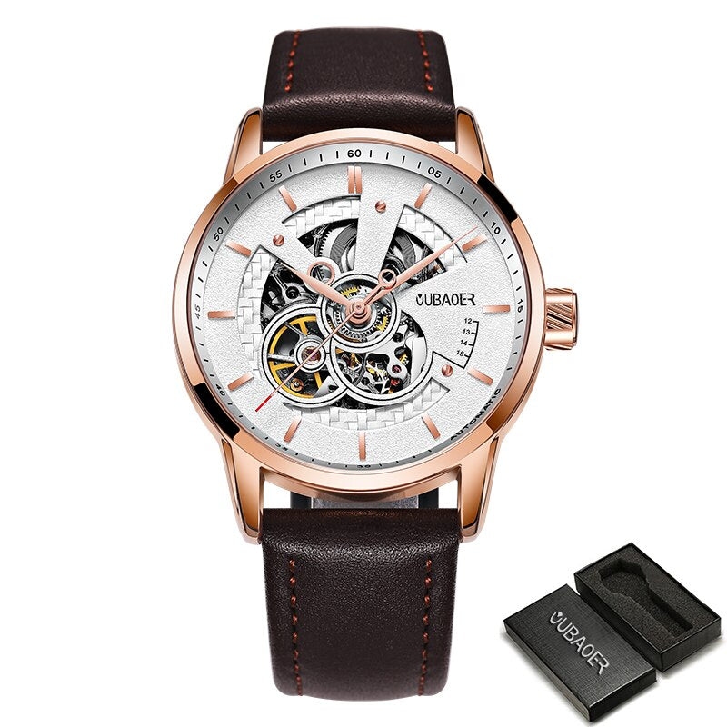 OUBAOER Mens Watches 2021 Mechanical Automatic Top Brand Luxury Tourbillon Self Winding Leather Sport Wristwatch