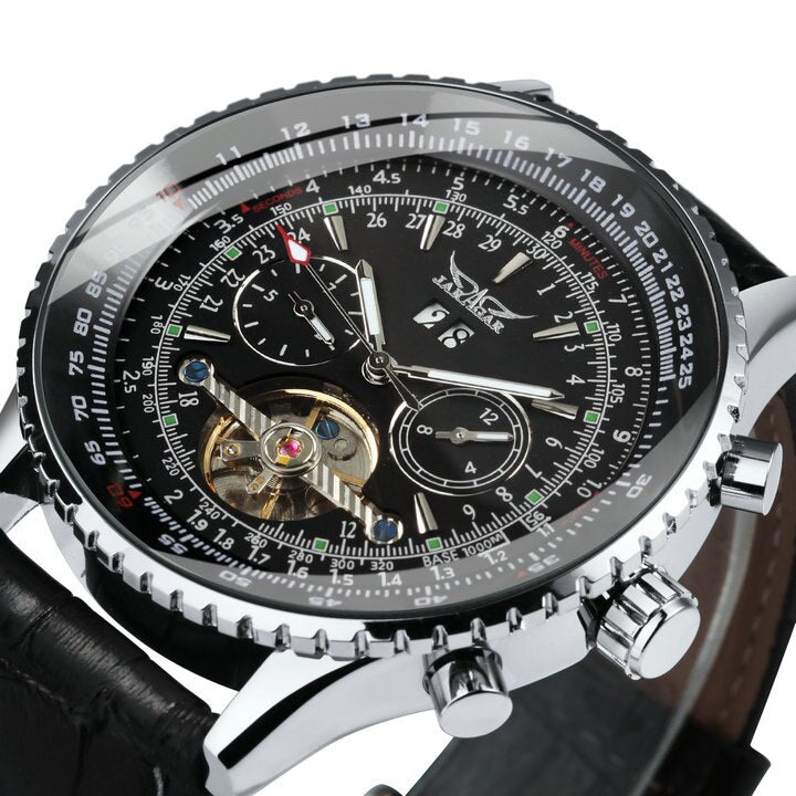 JARAGAR Tourbillon Watch for Men Mechanical Wristwatches Classic Mens Watches Top Brand Luxury Leather Strap Calendar Clock New