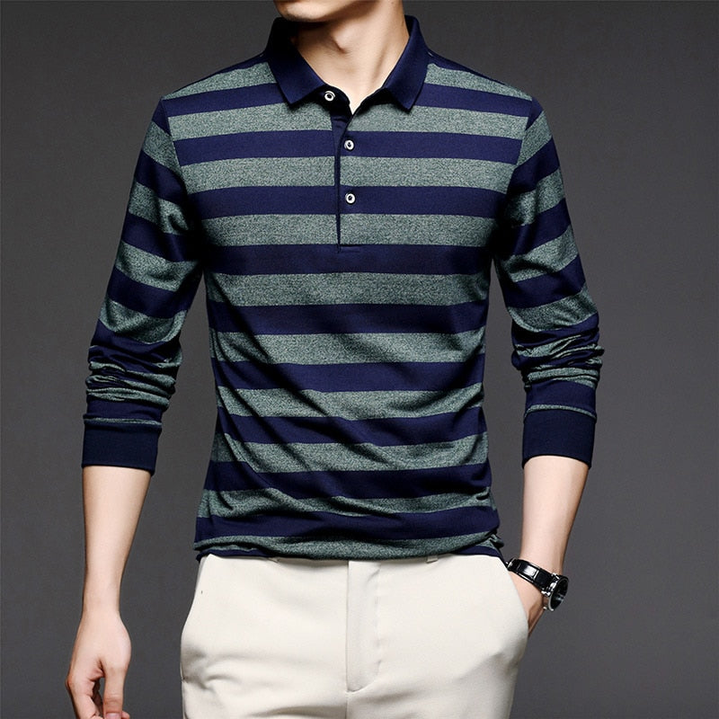 Top Grade 2022 New Fashion Brand Striped Men Plain Polo Shirts For Men Casual Designer Long Sleeve Tops Men's Clothing