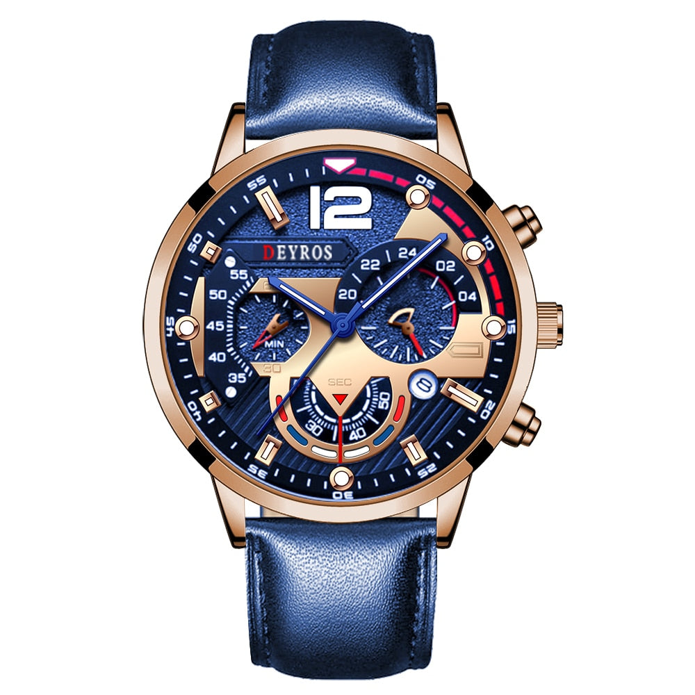 Fashion Mens Sports Watches Luxury Leather Bracelet Quartz Calendar Watch For Men Business Casual Luminous Clock reloj hombre