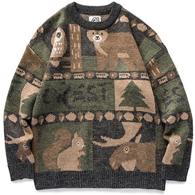 Winter Vintage Sweater Men New Japanese Cute Bear Couples Knitted Sweater Pullover Hip Hop Harajuku Streetwear Men Clothing Tops