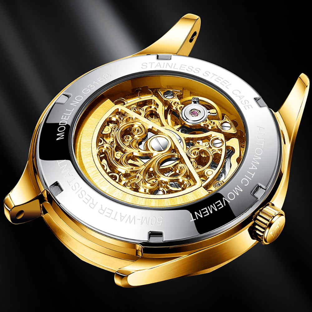 OUPINKE Watches for Men Skeleton Automatic Mechanical Watch Self Winding Sapphire Crystal Luxury Dress Tungsten Steel Waterproof