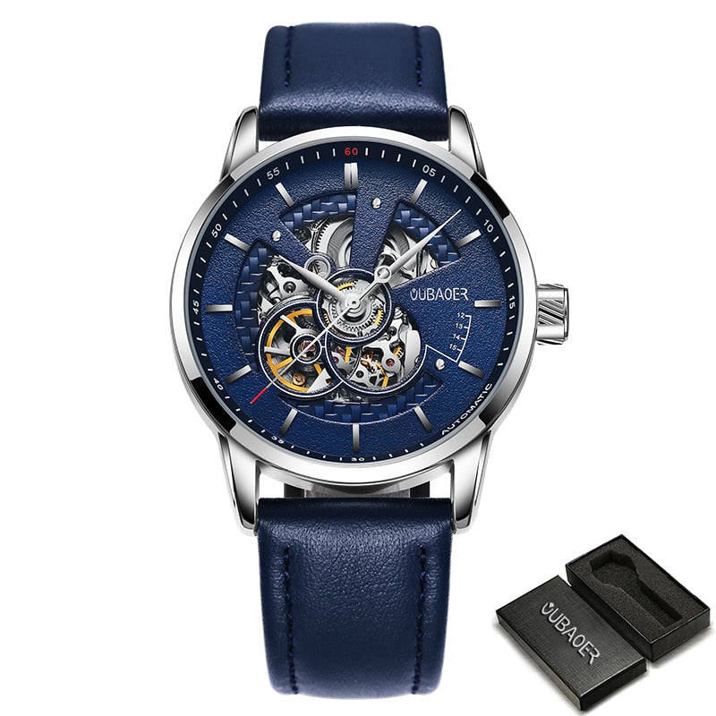 OUBAOER Mens Watches 2021 Mechanical Automatic Top Brand Luxury Tourbillon Self Winding Leather Sport Wristwatch