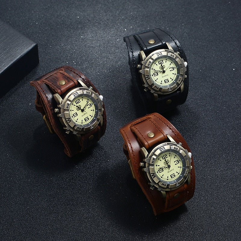 All-Match Fashion Punk Retro Brown Black Belt Strap Genuine Leather Watch Men Bracelet For Women Jewelry Freely Shipping