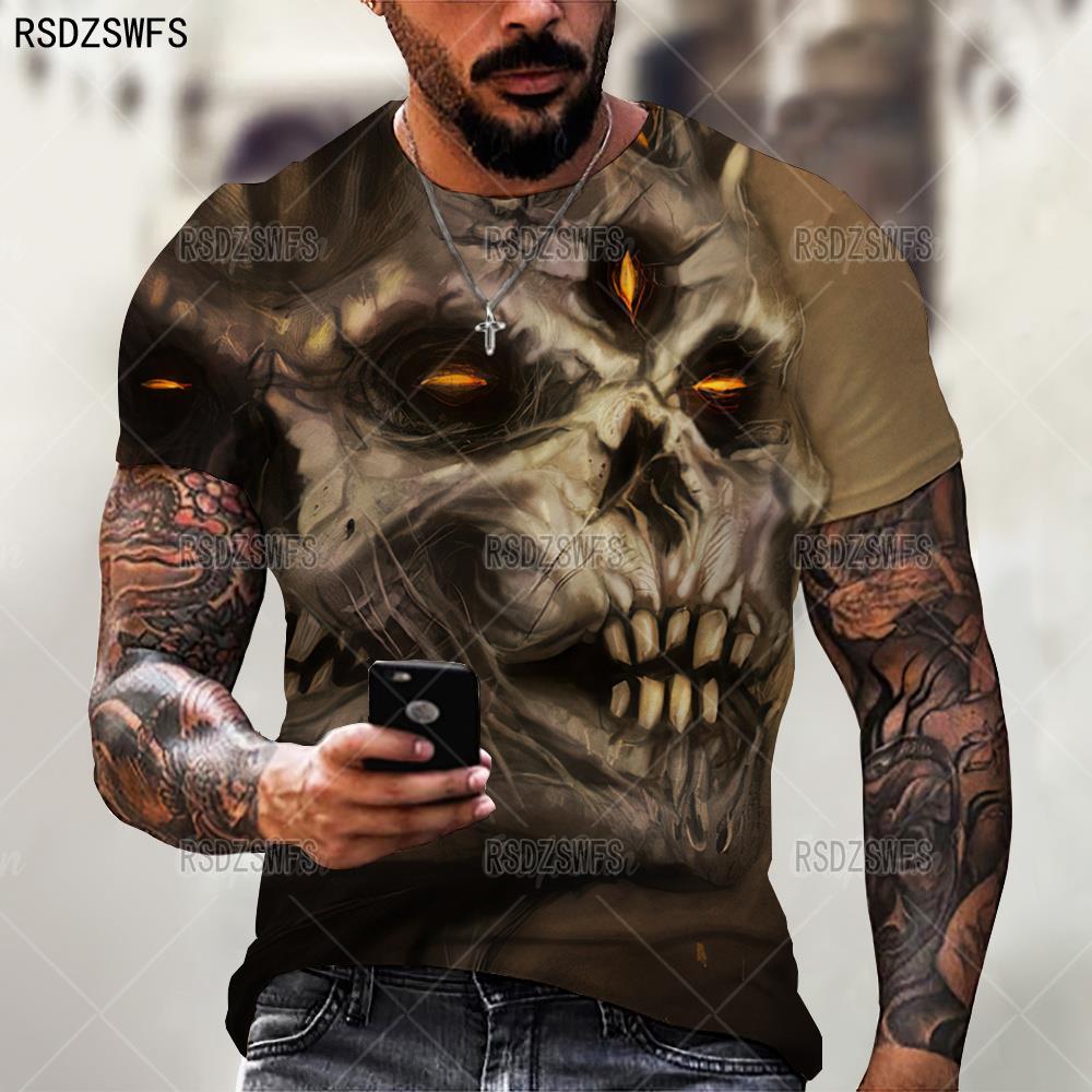 Summer Horror Skull 3D Print T Shirt For Men Casual Oversized Short Sleeve Clothes Streetwear Hip Hop Tops Tees Men Clothing 4XL 1 2