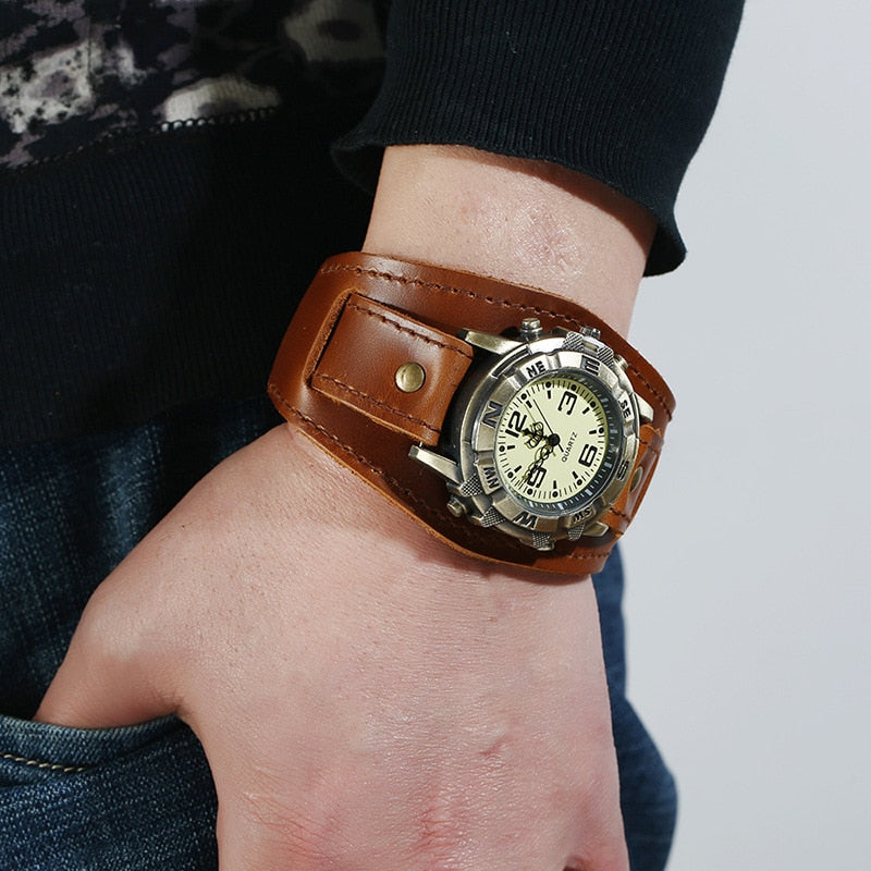 All-Match Fashion Punk Retro Brown Black Belt Strap Genuine Leather Watch Men Bracelet For Women Jewelry Freely Shipping