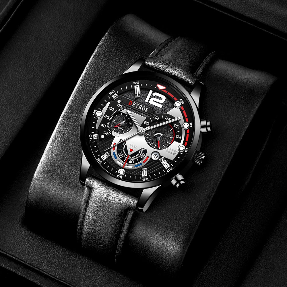 Fashion Mens Sports Watches Luxury Leather Bracelet Quartz Calendar Watch For Men Business Casual Luminous Clock reloj hombre