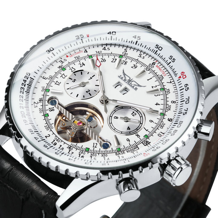 JARAGAR Tourbillon Watch for Men Mechanical Wristwatches Classic Mens Watches Top Brand Luxury Leather Strap Calendar Clock New